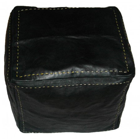 Pouf marocain cube en cuir noir