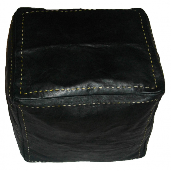 Pouf marocain cube en cuir noir