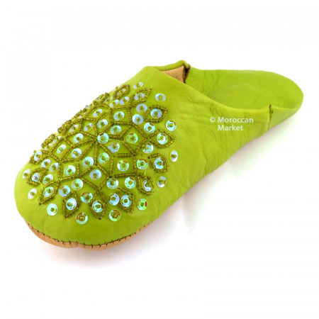 Babouche femme Maklouba en cuir vert pistache