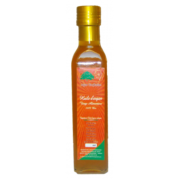 Huile d'argan alimentaire bio en flacon de 250 ml